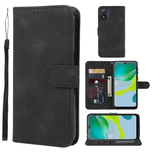 Funda de Cuero para Motorola Moto E13 con Diseño GeomĂ©trico y LĂneas (Negro)