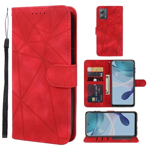 Funda de Cuero para Motorola Moto G53 con Líneas Geométricas y Tacto Suave (Rojo)