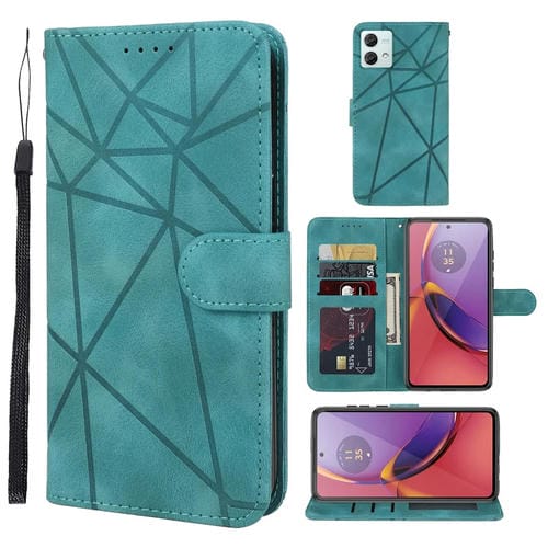 Funda de Cuero para Motorola Moto G84 con LĂneas GeomĂ©tricas y Tacto Suave (Verde)