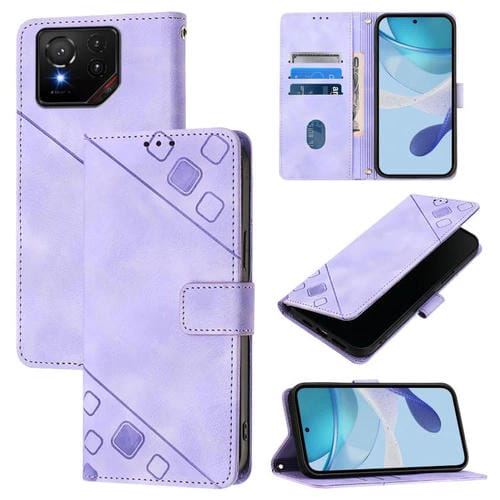 Funda de Cuero con Relieve para Asus Rog Phone 9/9 Pro (Morado Claro)