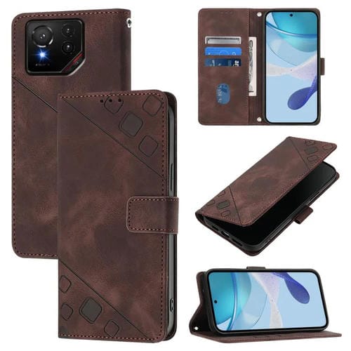 Funda de Cuero con Relieve para Asus Rog Phone 9 y 9 Pro (Marrón)