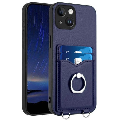 Estuche para Teléfono iPhone 15 R20 con Soporte para Tarjeta y Anillo (Azul) - MOVILSTORE
