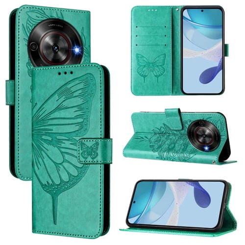 Funda Cuero Relieve Mariposa para ZTE Blade A75 5G Nubia Focus (Verde)