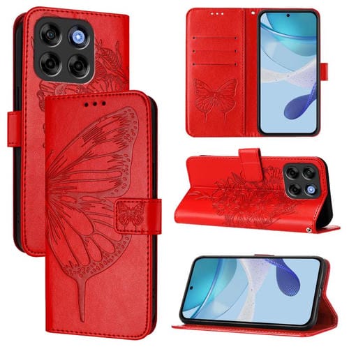 Funda de Cuero para ZTE Blade V70 Vita V70 con Diseño de Mariposa en Relieve (Rojo)
