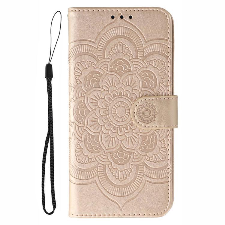 Funda de cuero con estampado de mandala y sol para Samsung Galaxy A05 (oro rosa)