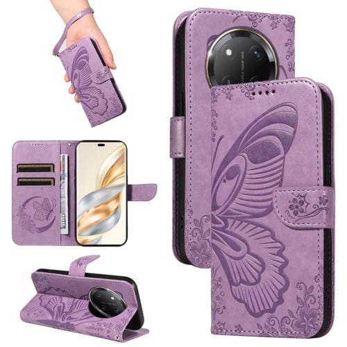 Funda de Cuero con Relieve de Mariposa para Honor X9C 5G (Morada)