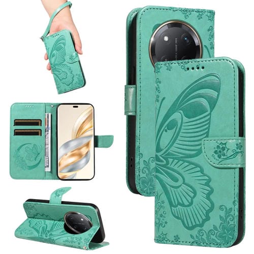 Funda de Cuero con Relieve de Mariposa para Honor X9C 5G (Verde)