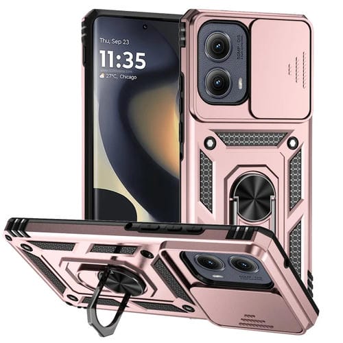 Funda para Teléfono Motorola Edge 5G (2024) con Soporte Deslizante y Protector de Pantalla (Oro Rosa)