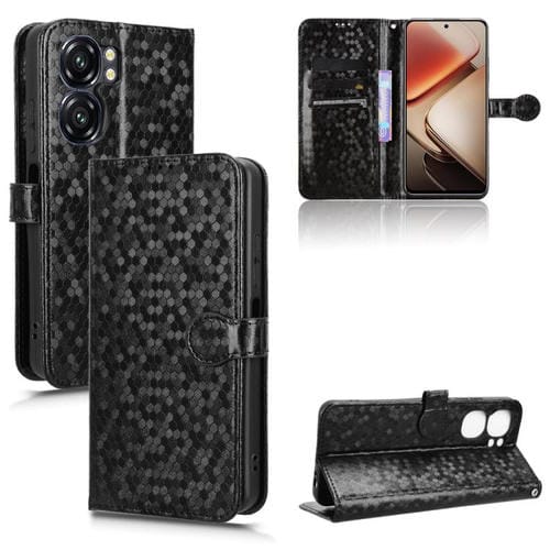 Funda de Cuero con Textura de Puntos Panal para Oukitel C58 y C58 Pro (Negra)