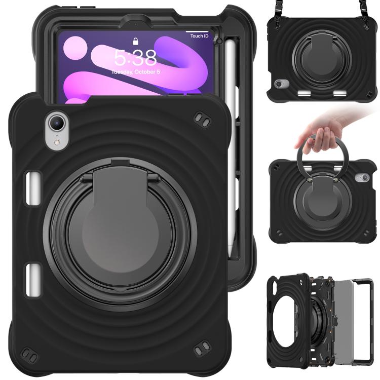 Funda híbrida Silicona para iPad Mini 2024 Mini 6 con Asa Giratoria (Negra)