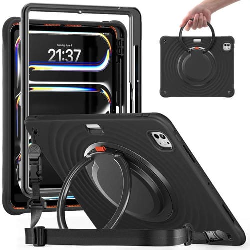 Funda híbrida Silicona para iPad Pro 13 (2024) con Asa Giratoria y Soporte (Negra)