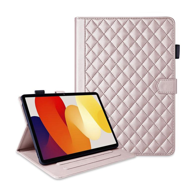 Funda de cuero con diseño de rombos y celosía para Xiaomi Redmi Pad de 8,8 pulgadas (2025) (oro rosa)