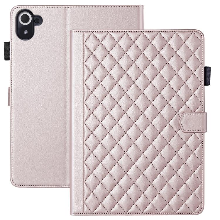 Funda de cuero con diseño de rombos y celosía para Xiaomi Redmi Pad de 8,8 pulgadas (2025) (oro rosa)