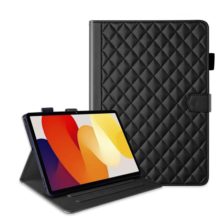 Funda de cuero con diseño de rombos y celosía para Xiaomi Redmi Pad de 8,8 pulgadas (2025) (negra)