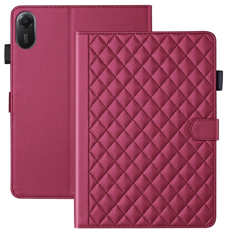 Funda de cuero con diseño de rombos y celosía para Xiaomi Redmi Pad 2/Pad SE 2025 (roja)
