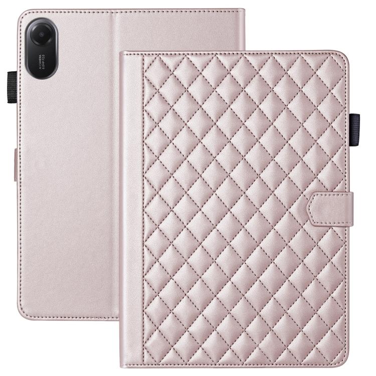 Funda de cuero con diseño de rombos y celosía para Xiaomi Redmi Pad 2/Pad SE 2025 (oro rosa)