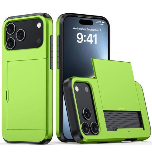 Funda protectora a prueba de golpes para iPhone 17 Pro con ranura para tarjetas (verde)