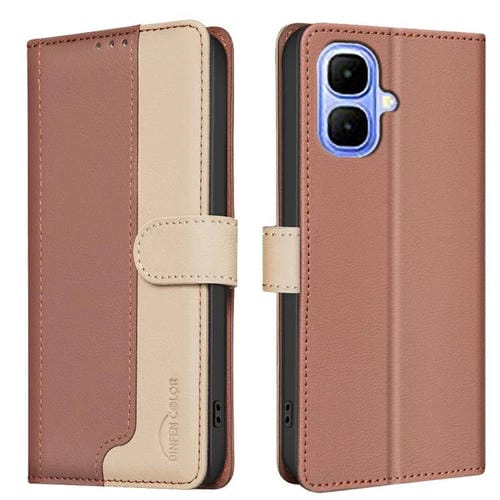 Funda de cuero antirrobo RFID a juego para Infinix Smart 10 4G (marrón)