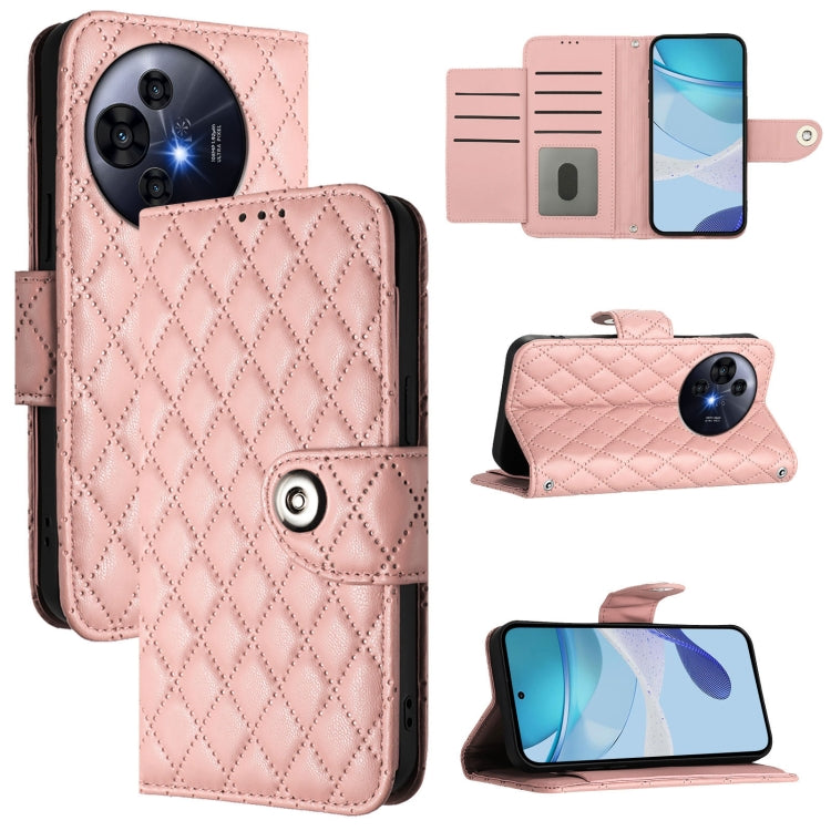 Funda de Cuero con Tapa Nxtpaper para TCL 50 Pro con Textura Rombal y Cordón (Rosa Coral)