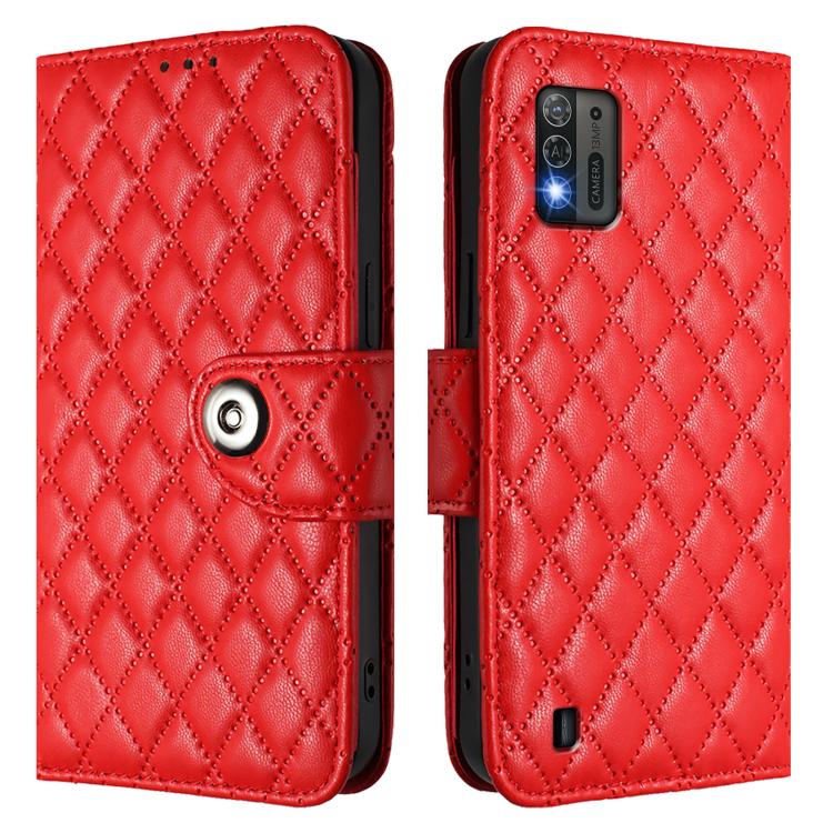 Funda de cuero con textura rómbica y cordón para ZTE Blade A52 Lite (roja)
