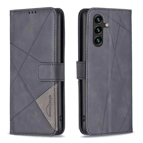 Funda de cuero con textura romboidal y hebilla magnética para Samsung Galaxy S25 FE 5G (negra)