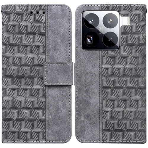 Funda De Cuero Con Relieve Geométrico Para Xiaomi 15 Pro (Gris)
