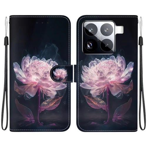 Funda De Cuero Con Dibujo De Colores Y Textura De Cristal Para Xiaomi 15 Pro (PeonĂa Morada)