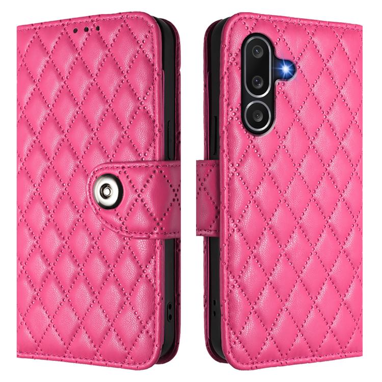Funda de cuero con textura rómbica y cordón para Samsung Galaxy M56 5G (rosa y rojo)