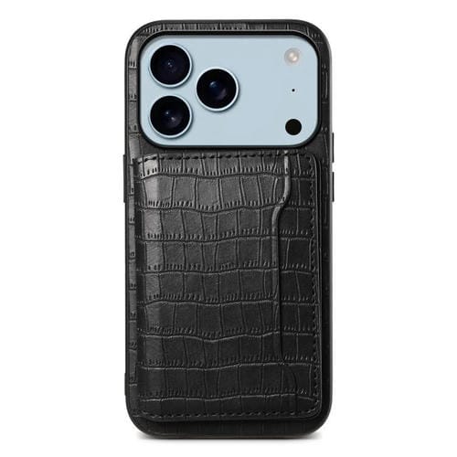 Funda para iPhone 17 Pro Max con textura de cocodrilo y diseño de cartera de cobertura total (negra)