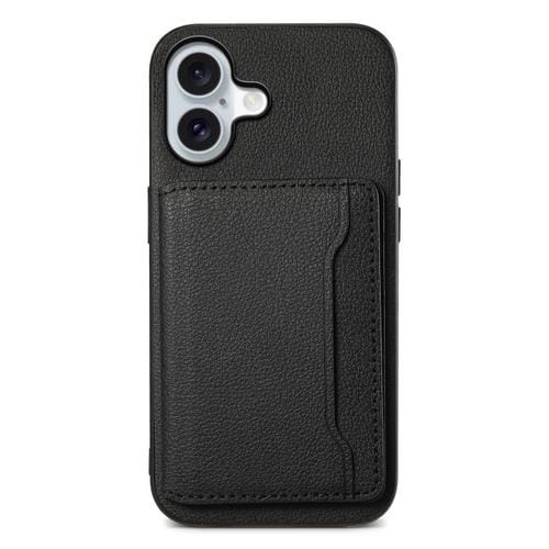Funda para iPhone 17 con textura de becerro y diseño de bolso de tarjeta de cobertura total (negra)