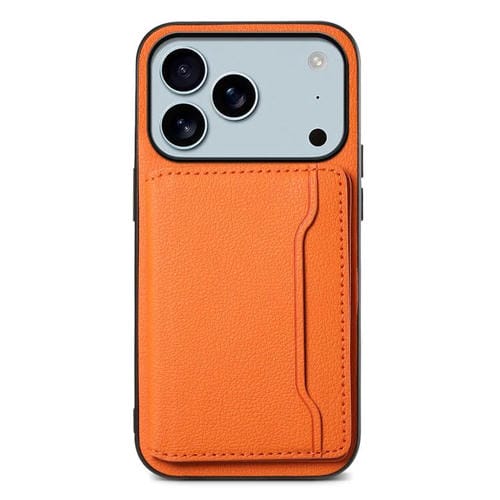 Funda para iPhone 17 Pro Max con textura de becerro y diseño de bolso de tarjeta de cobertura total (naranja)