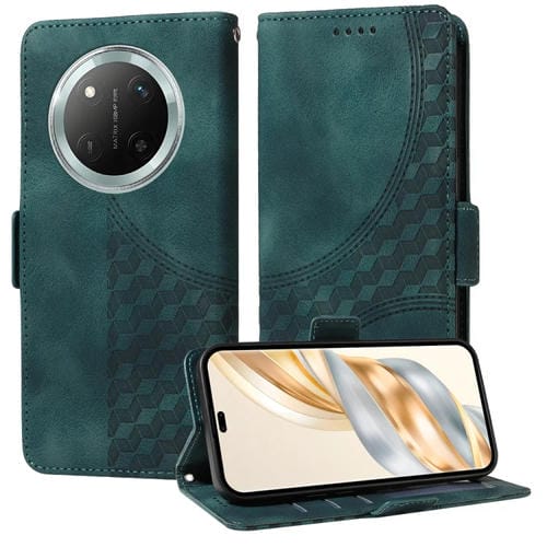 Funda de Cuero con Rombos y Estrellas para Honor X9C Magic7 Lite (Verde)