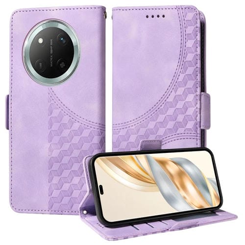 Funda de Cuero con Rombos en Relieve y Estrellas para Honor X9C/Magic7 Lite (Morado)
