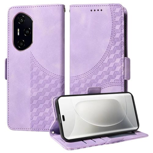 Funda de Cuero con Rombos y Estrellas para Honor 300 Pro (Morado)