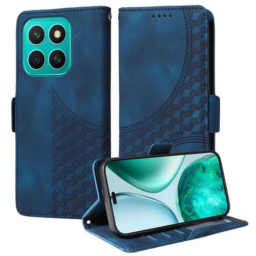 Funda de Cuero para Honor X8C 4G con Rombos y Estrellas en Relieve (Azul)