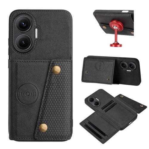 Funda magnética con doble hebilla y ranuras para tarjetas para Redmi Turbo 4 Pro (negra)