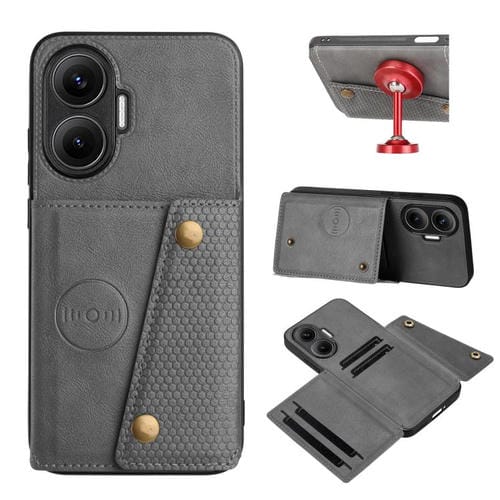 Funda magnética con doble hebilla y ranuras para tarjetas para Redmi Turbo 4 Pro (gris)