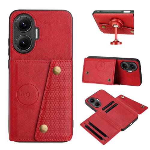 Funda magnética con doble hebilla y ranuras para tarjetas para Redmi Turbo 4 Pro (roja)