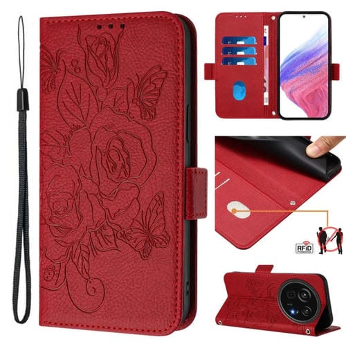 Funda de Cuero Antirrobo con Rfid para Sharp Aquos R9 Pro (Rojo)