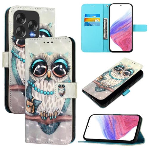 Funda de Cuero con Tapa Horizontal para ZTE Blade V70 con Diseño de Pintura 3D (Búho Gris)