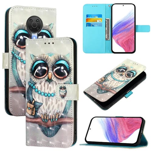 Funda de Cuero con Tapa Horizontal y Pintura 3D para Nokia 6.3/G20/G10 (Búho Gris)