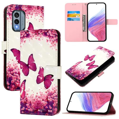 Funda de Cuero con Tapa Horizontal y Pintura 3D para Nokia X30 5G (Mariposa Rosa)