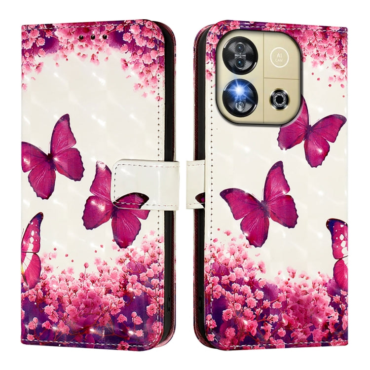 Funda de Cuero con Tapa Horizontal y Pintura 3D para Oukitel C57S (Mariposa Rosa)