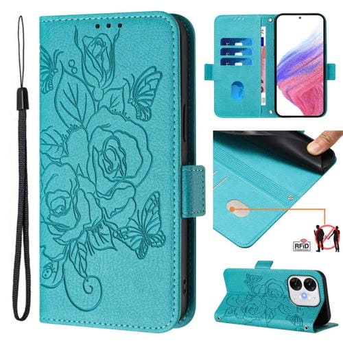 Funda de Cuero Antirrobo RFID con Relieve para Teléfono Itel A80 4G (Azul Claro)