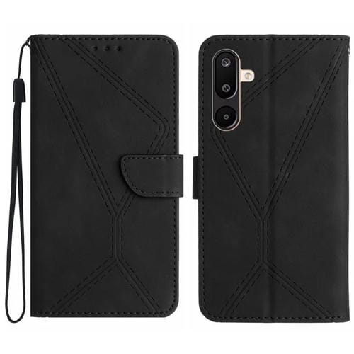 Funda de cuero con relieve y costuras para Samsung Galaxy M36 5G (negra)