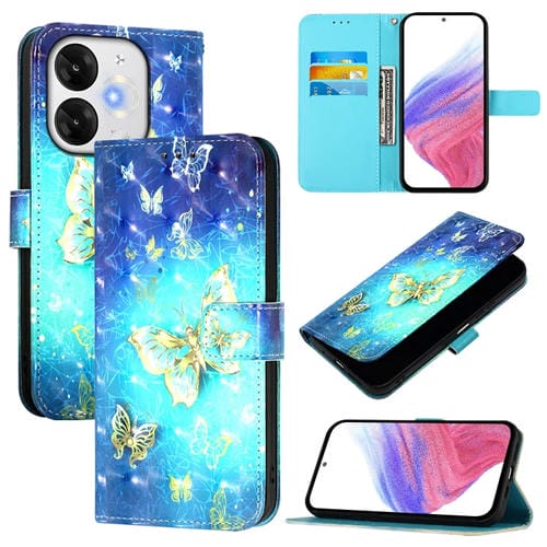 Funda de Cuero con Tapa Horizontal y Pintura 3D para Itel A80 4G (Mariposa Dorada)