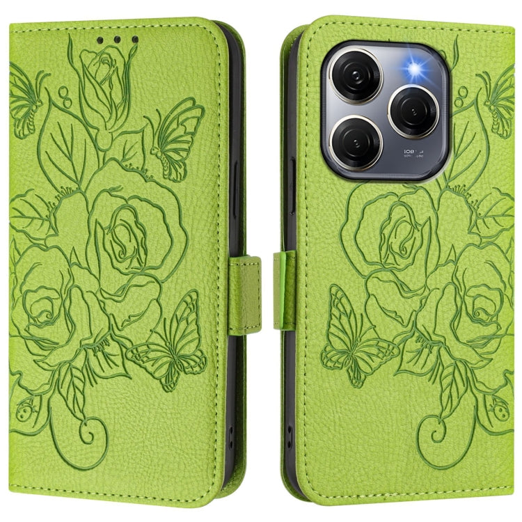 Funda Cuero Antirrobo RFID con Relieve Rosa para Tecno Spark 20 Pro 5G (Verde)