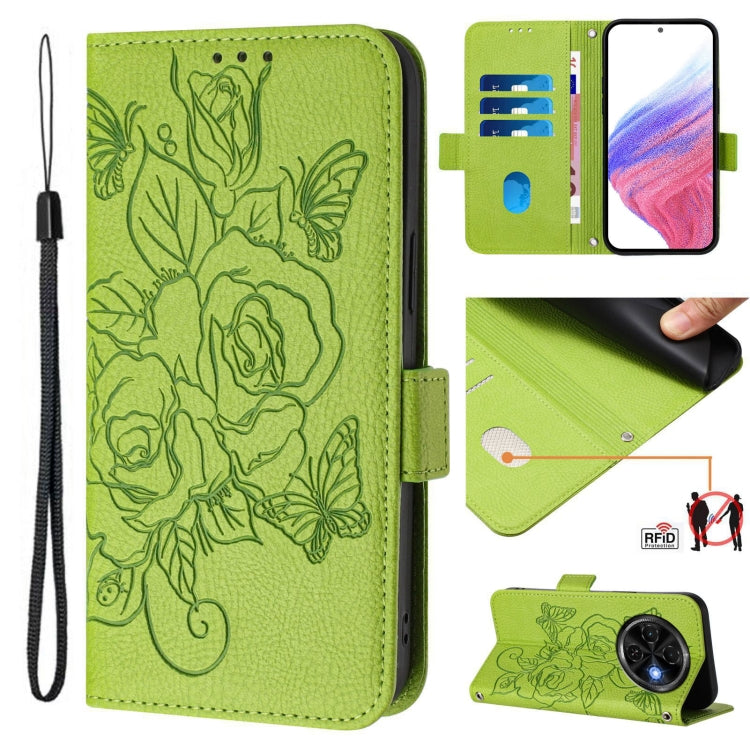 Funda de Cuero Antirrobo RFID con Relieve para Tecno Spark 30C (Verde)