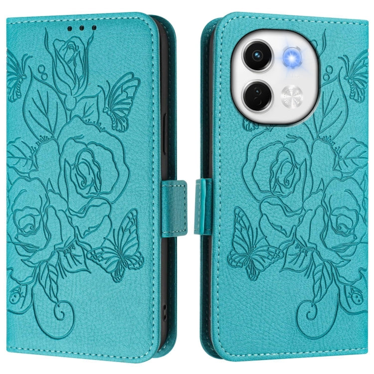 Funda Cuero Antirrobo Rfid Relieve para Tecno Spark 30 5G (Azul Claro)
