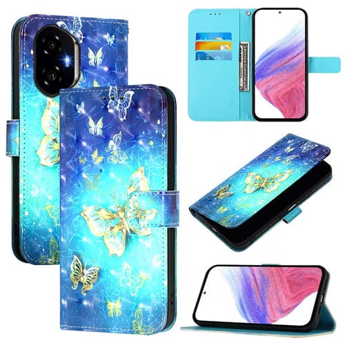 Funda de Cuero con Tapa Horizontal y Pintura 3D para Honor 300 (Mariposa Dorada)